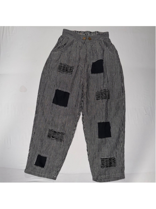 Paper Lace Pants - Paper Lace Small Women NWT Stripe 100% Linen Patchwork Crop Pants Lagenlook Art